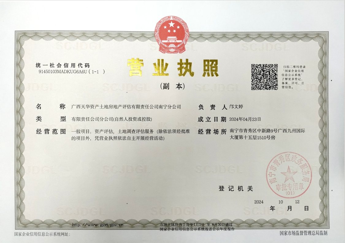 資產(chǎn)土地房地產(chǎn)評估公司（南寧）營(yíng)業(yè)執照副本